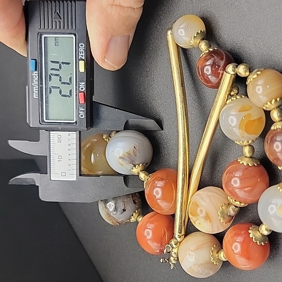 Elegant Gold Tone Chunky 24mm Agate Gemstone Beads Beaded Chunky 21" Necklace - Picture 8 of 11